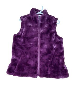 Nicole miller ladies reversible Faux Fur Vest eggplant purple pockets Sz Small